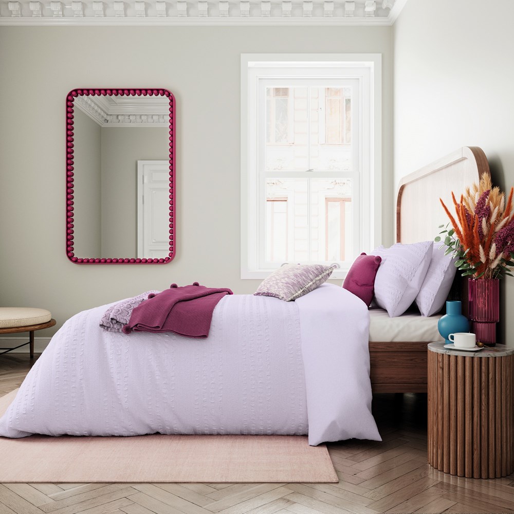 Budding Brights Ruffled Stripe Bedding by Helena Springfield in Lilac Purple